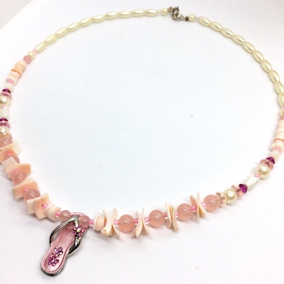 3/$30 FLIP FLOP CHARM NECKLACE SHELL FAUX PEARL BEACH VACATION - Picture 12 of 13